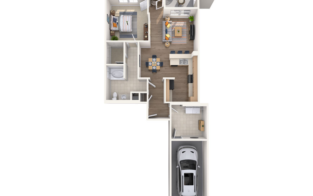 A3G - 1 bedroom floor plan layout with 1 bathroom and 845 square feet (3D)