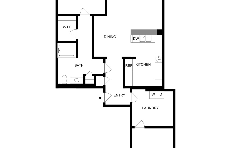 A3G - 1 bedroom floor plan layout with 1 bathroom and 845 square feet (2D)