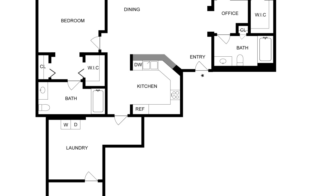 B4G - 2 bedroom floor plan layout with 2 bathrooms and 1086 square feet (2D)